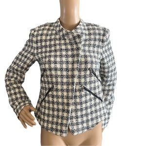 ZARA Tweed Cropped Textured Blazer Zip Pockets Jacket